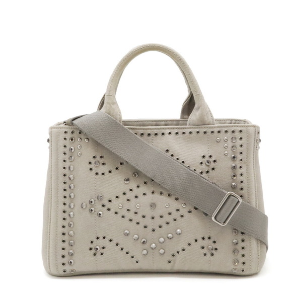 Prada Shoulder Nube Bag studs gray denim beaded Canapa - Picture 1 of 8